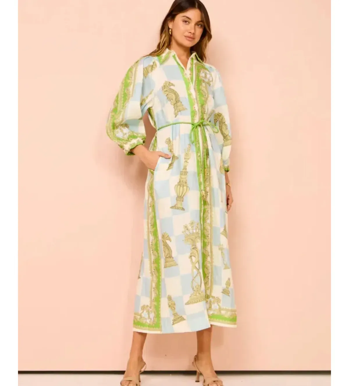 Alemais Checkmate Midi Dress Multi Print Size 8  - Image 1