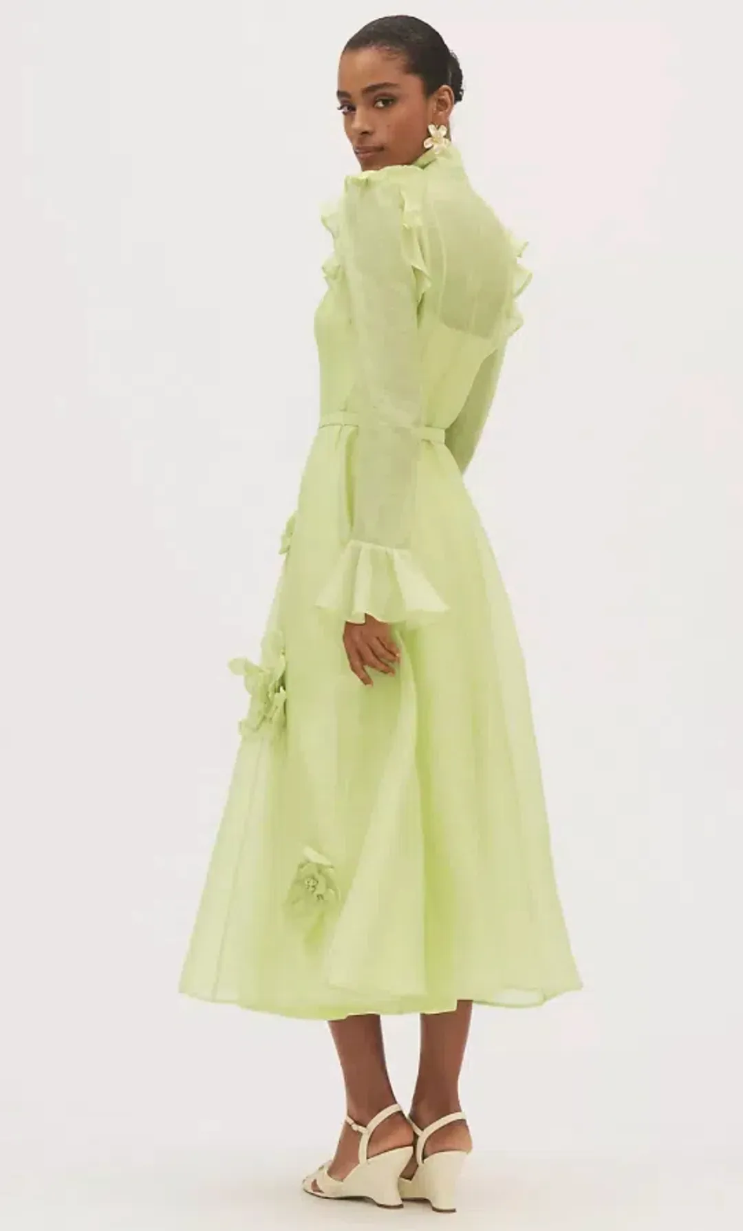 Leo Lin Katrina Butterfly Midi Dress Chartreuse Size 10  for rent on The Volte - main image