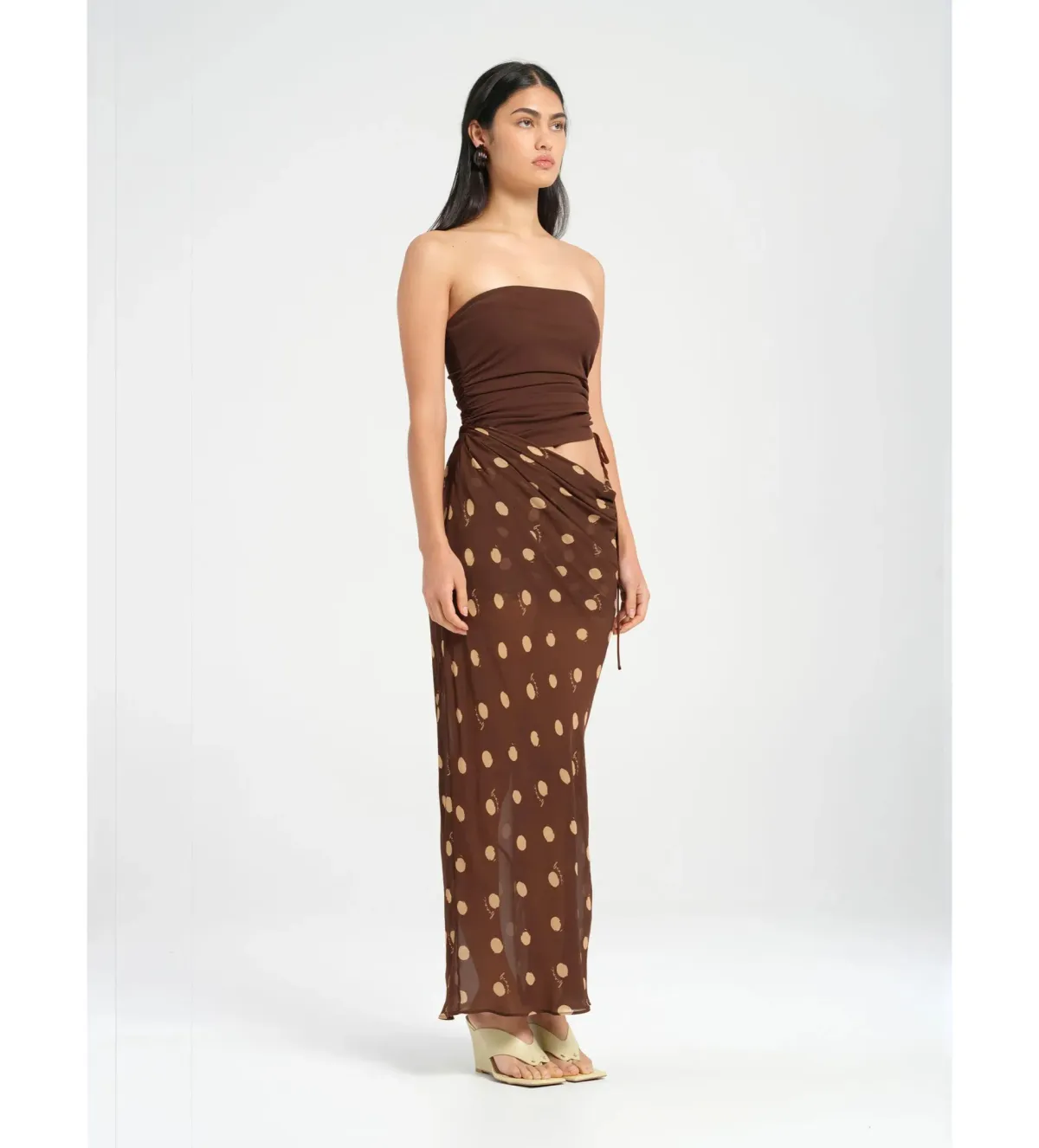 BENNI Roscoe Maxi Dress Espresso Polka Dot Size AU 8 - Image 2