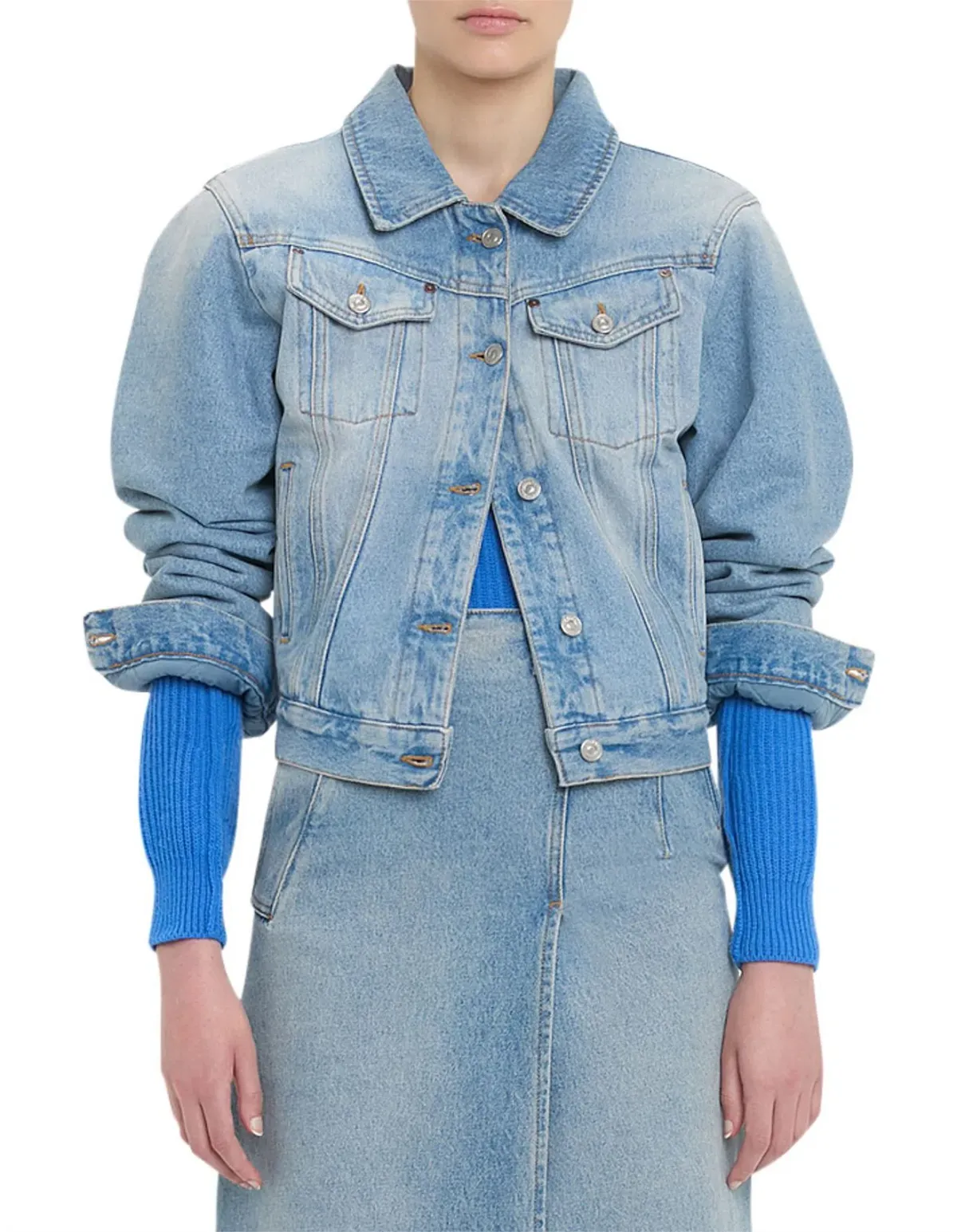 Victoria Beckham Padded Denim Jacket Pale Blue Wash Size  - Image 2