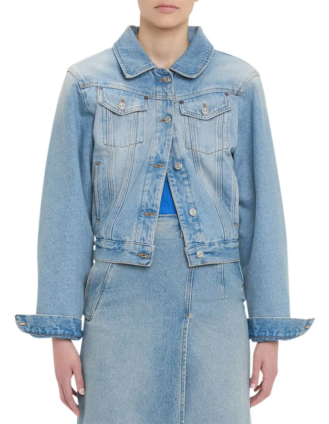 Victoria Beckham Padded Denim Jacket Pale Blue Wash Size  for rent on The Volte - main image