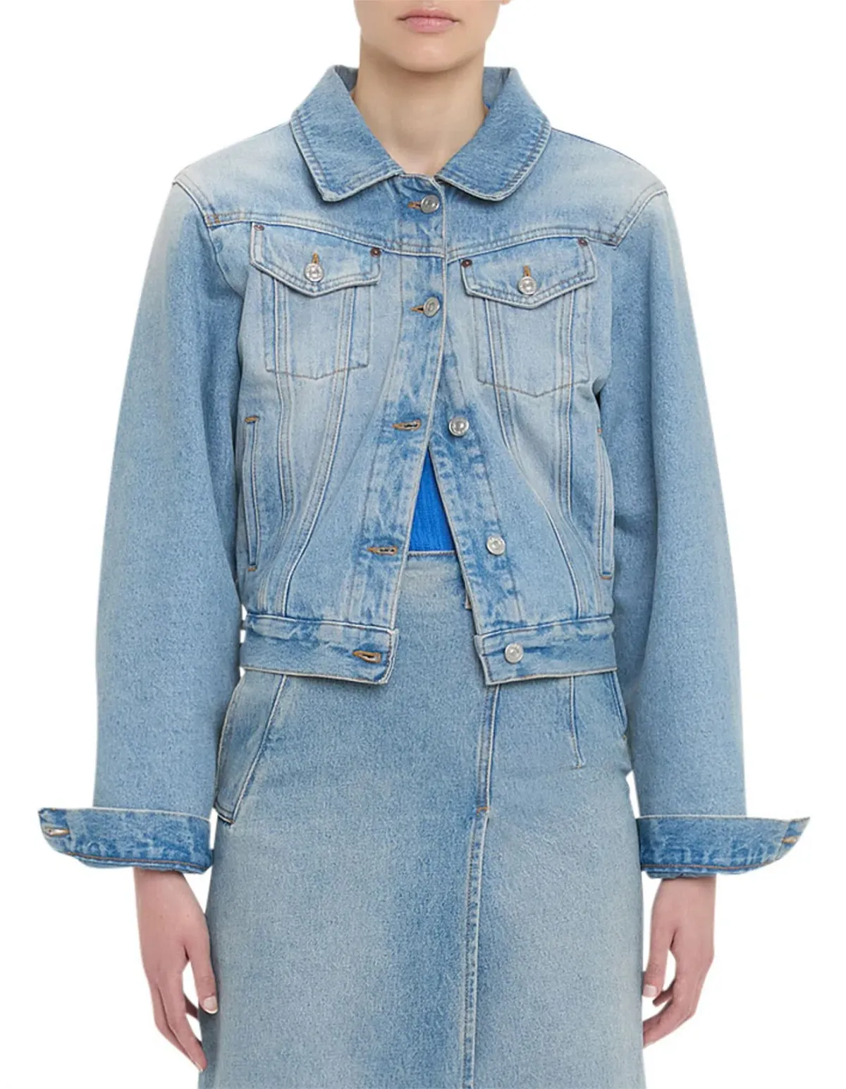 Victoria Beckham Padded Denim Jacket Pale Blue Wash Size  - Image 1