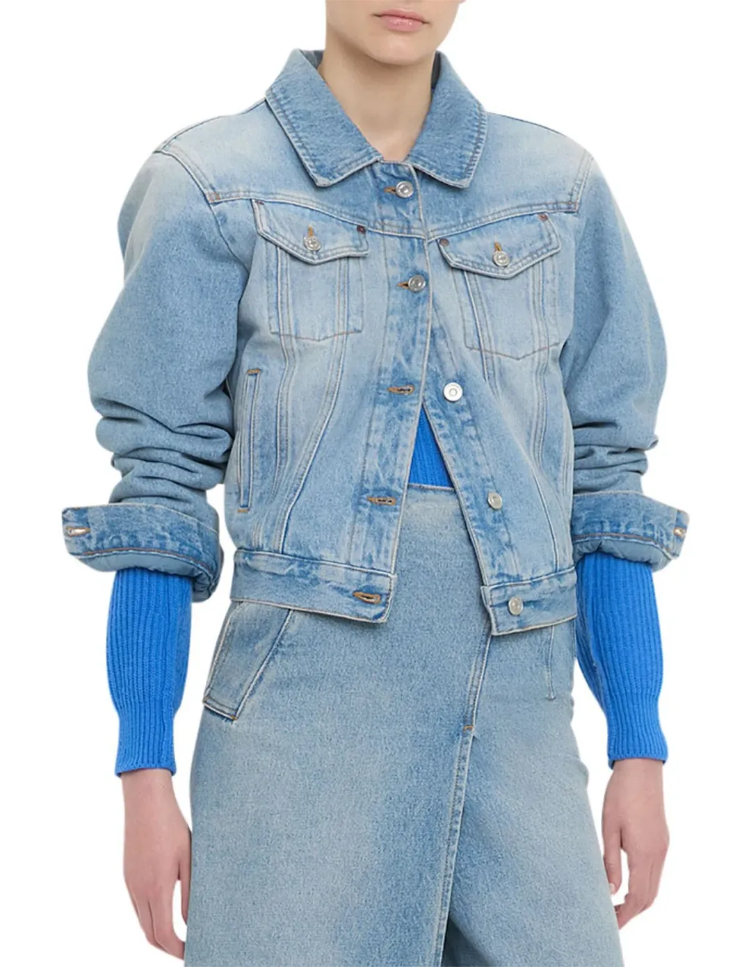 Victoria Beckham Padded Denim Jacket Pale Blue Wash Size  for rent on The Volte - main image
