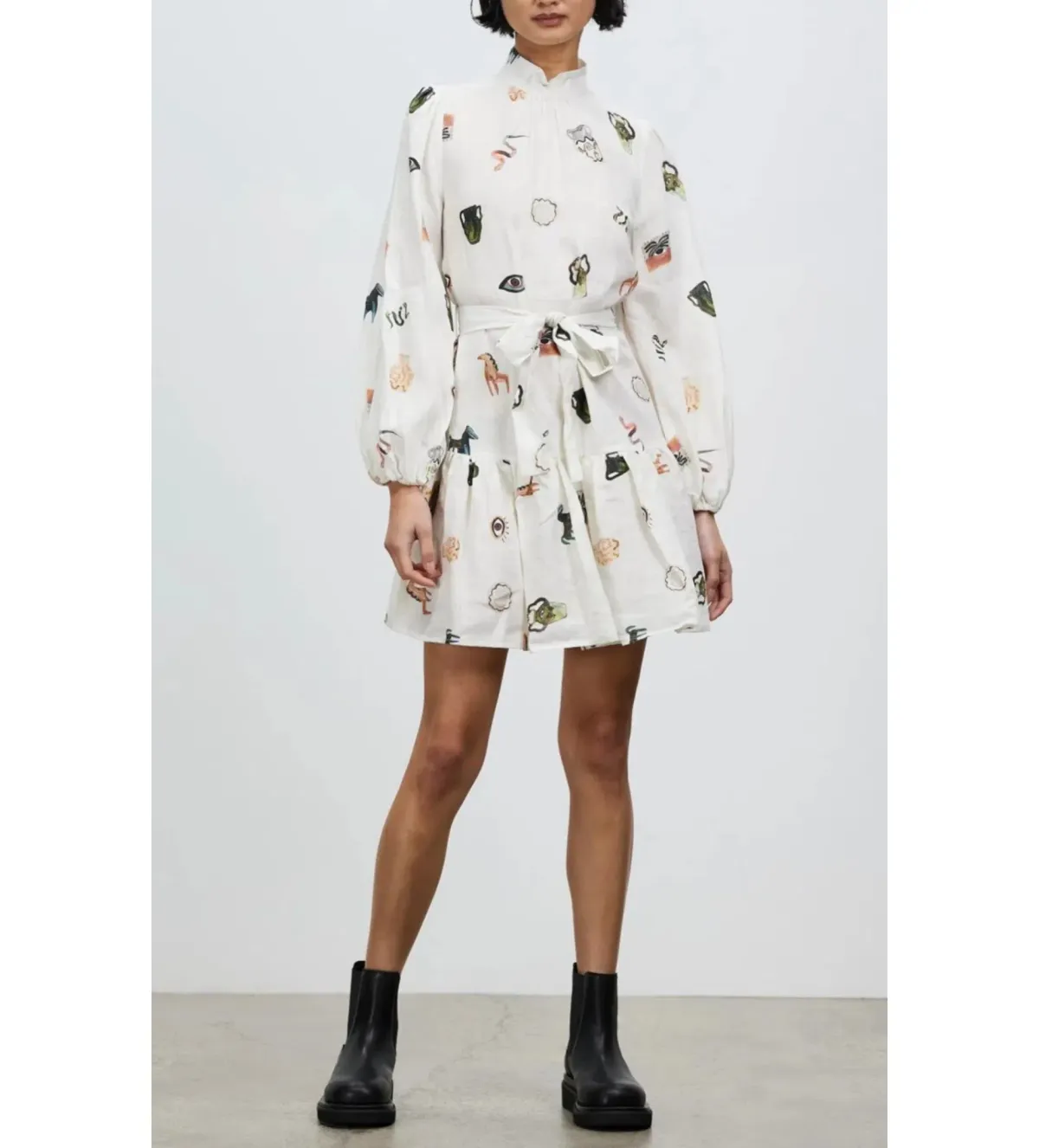 Alemais Hera Mini Dress White Print Size AU 6  - Image 1