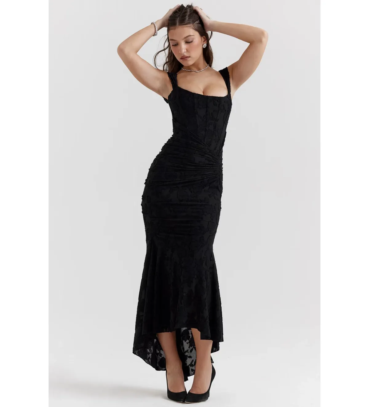 House Of CB Cesca Maxi Dress Black Floral Size 14 - Image 3