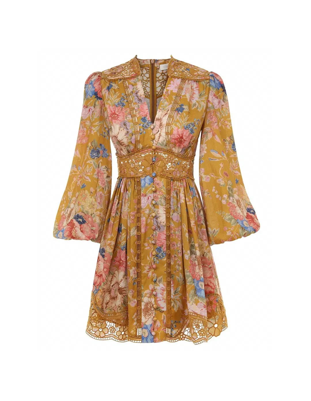 Zimmermann August Plunge Mini Dress Multi Print Size 1 / AU 10 for rent on The Volte - main image