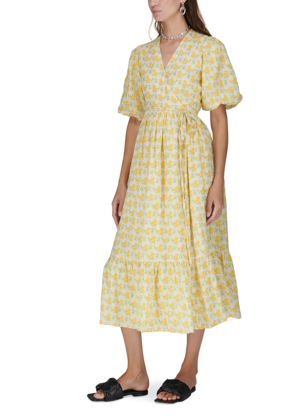 Faithfull the Brand Thulla Wrap Midi Dress in Dahlee Floral Print Size 8 - Image 1