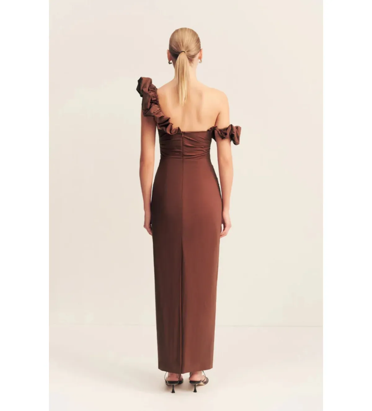 Shona Joy Cambell Ruffle Draped Maxi in Espresso Size 8  - Image 4
