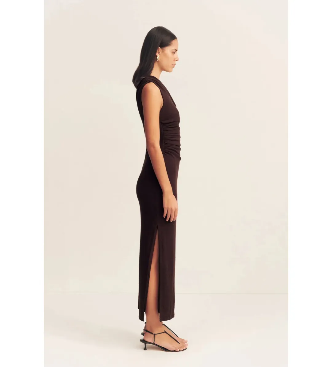 Shona Joy Beau Gathered Asymmetrical Midi Dress in Espresso Size XS / AU 6  for rent on The Volte - main image