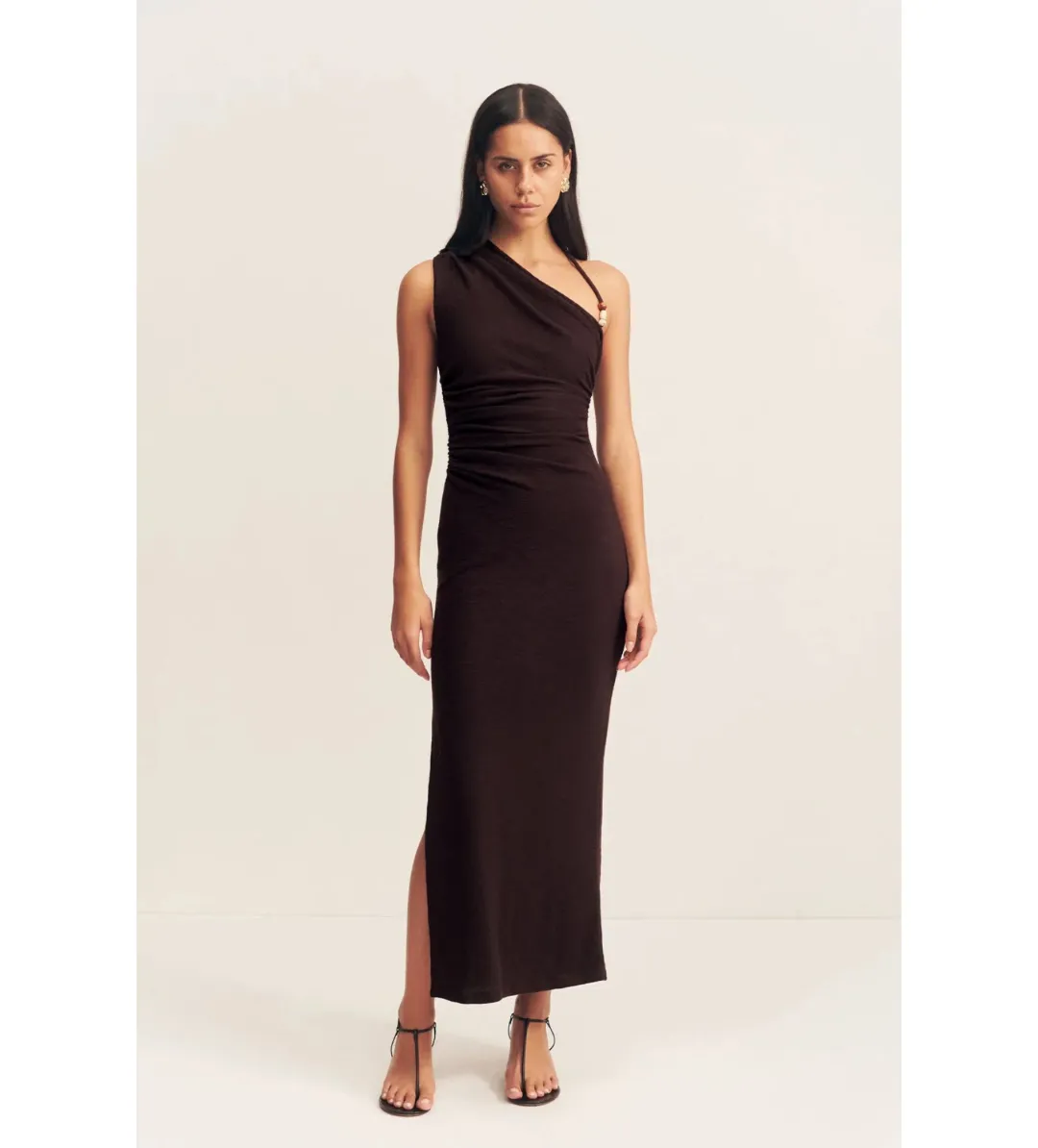 Shona Joy Beau Gathered Asymmetrical Midi Dress in Espresso Size XS / AU 6  for rent on The Volte - main image