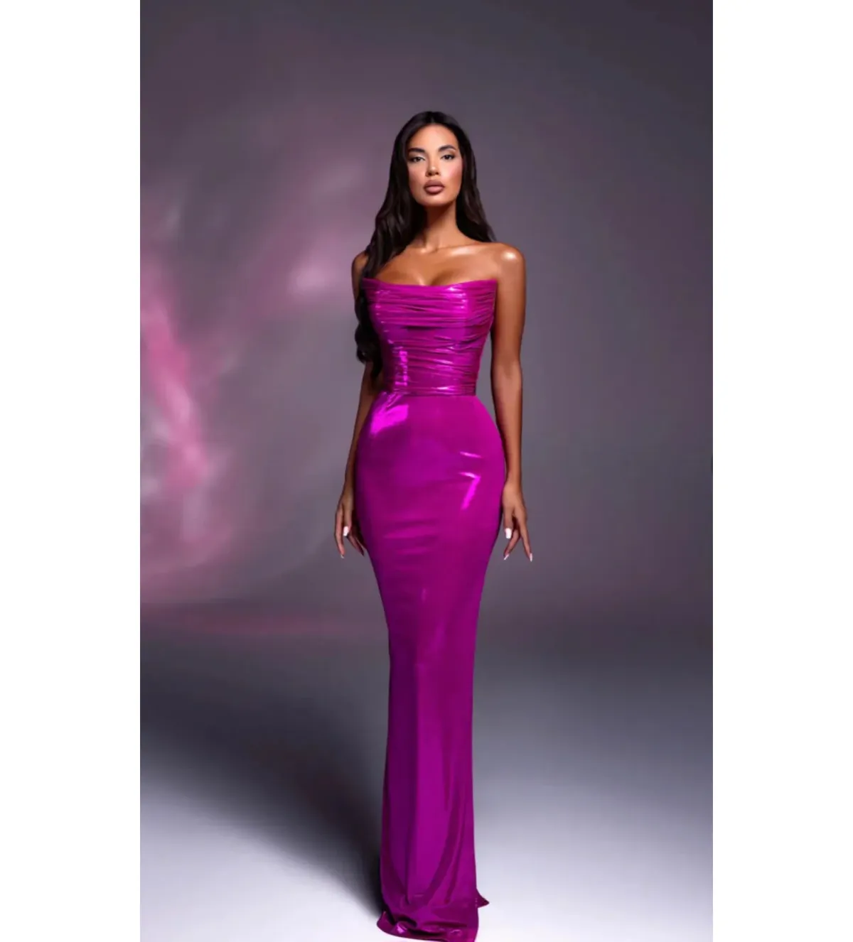 Diba Celina Ela Strapless With Ruched Bodice Maxi Dress Fuschia Size 6 - Image 1