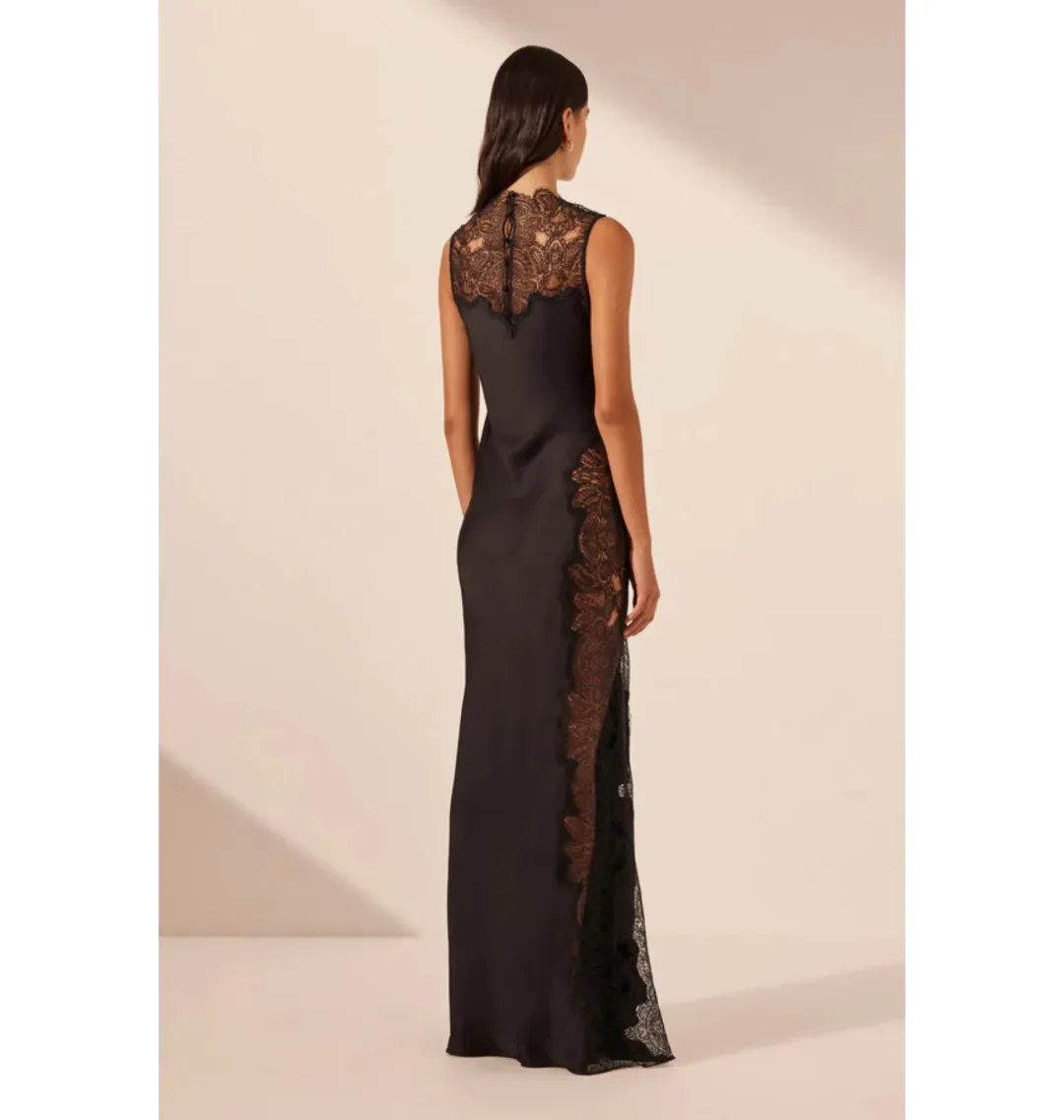 Shona Joy Jamila Lace High Neck Maxi Dress Black Size 10 for rent on The Volte - main image