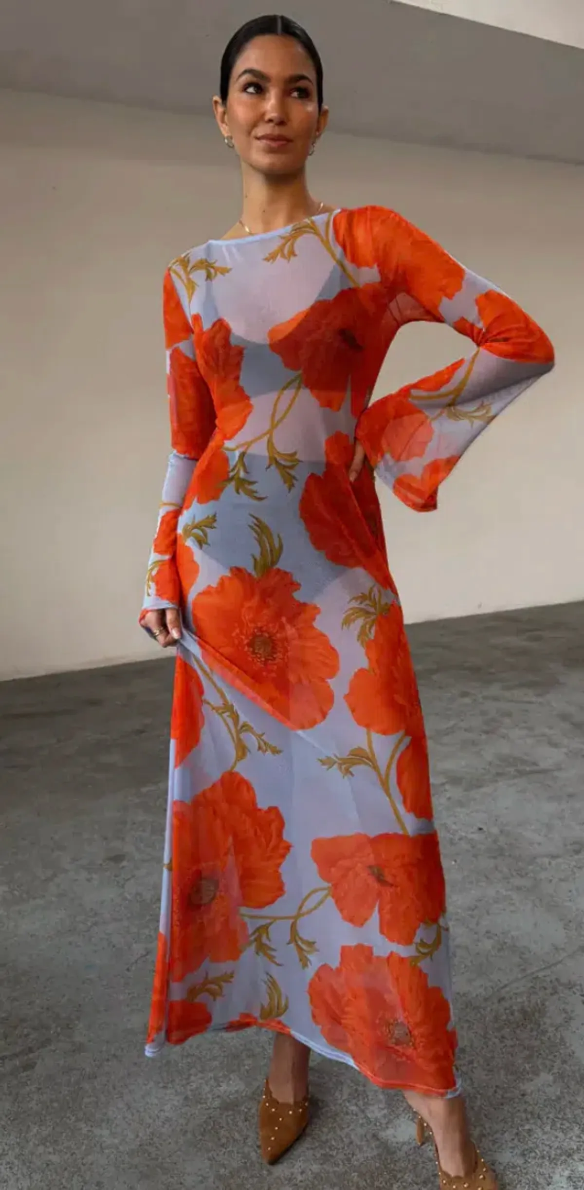 Never Fully Dressed Blue Poppy Aria Mesh Maxi Dress Size AU 12  - Image 3