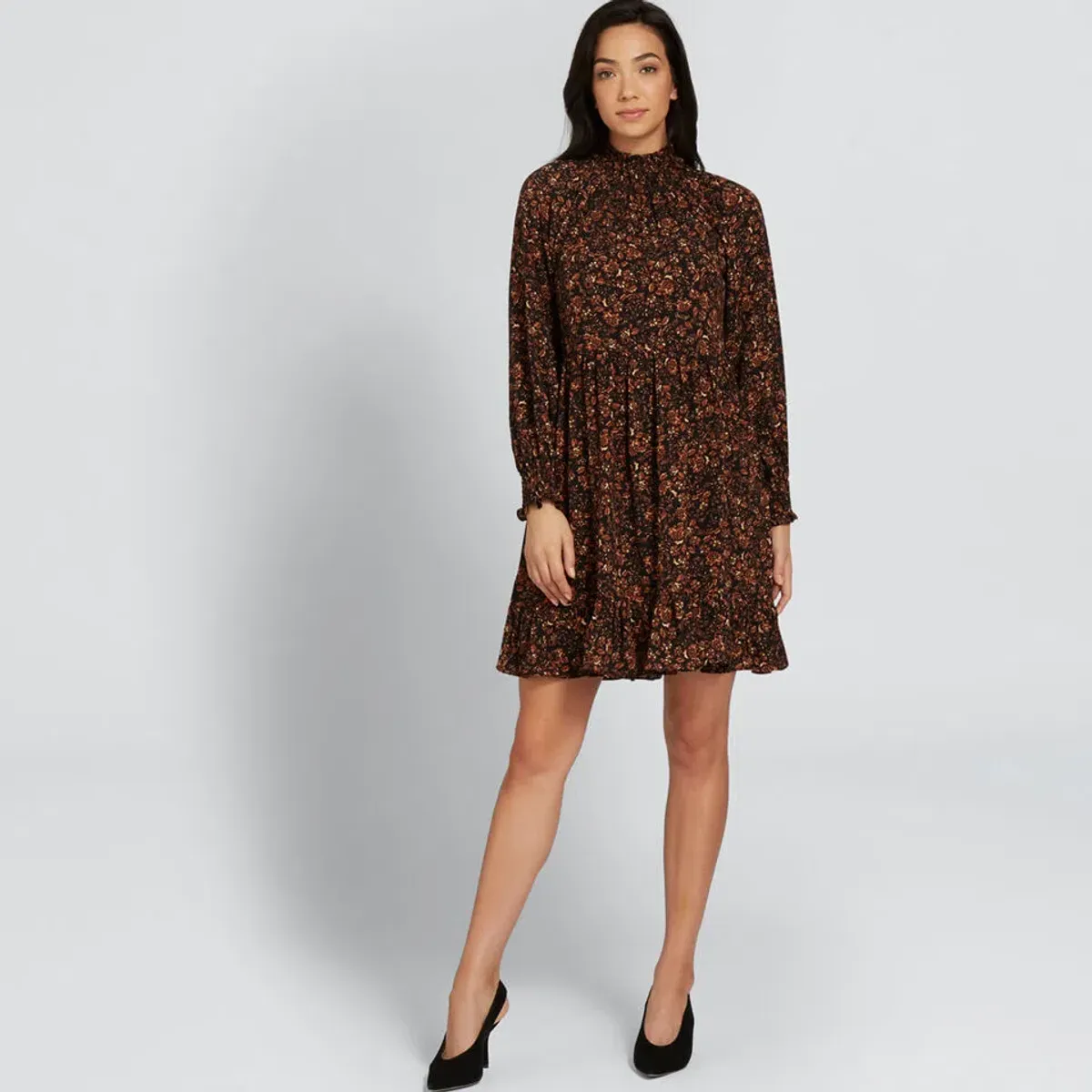 Seed Heritage Shirred Floral Mini Dress Black Size 12 - Image 2