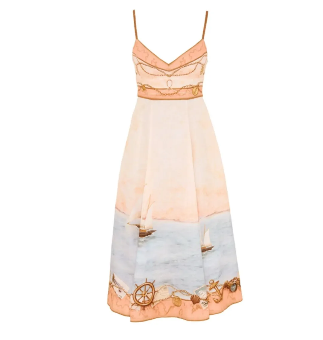 Zimmermann Scarborough Picnic Midi Peach Nautical Map Size AU 12 for rent on The Volte - main image