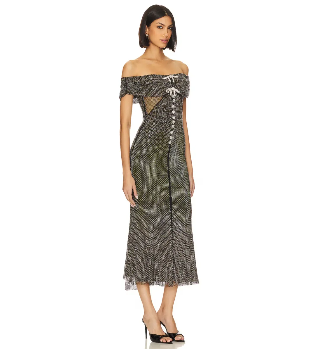 Self Portrait Diamante Midi Dress Black Size AU 8 for rent on The Volte - main image