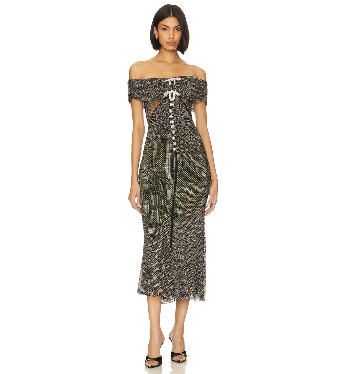 Self Portrait Diamante Midi Dress Black Size AU 8 for rent on The Volte - main image