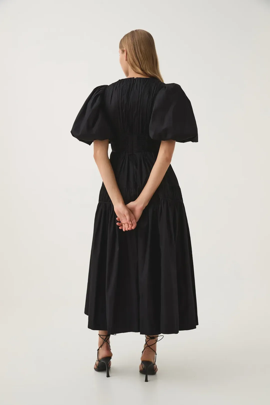 Aje Fallingwater Ruched Midi Dress Black Size 8 for rent on The Volte - main image