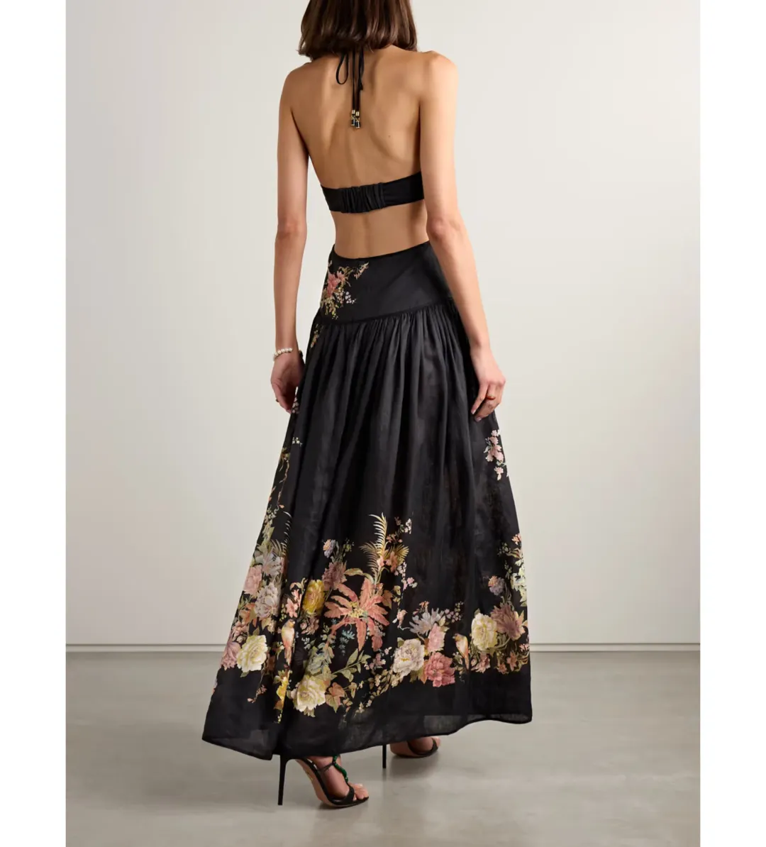 Zimmermann Tallow Halter Midi Dress Black Multi Floral Size 1/10 for rent on The Volte - main image