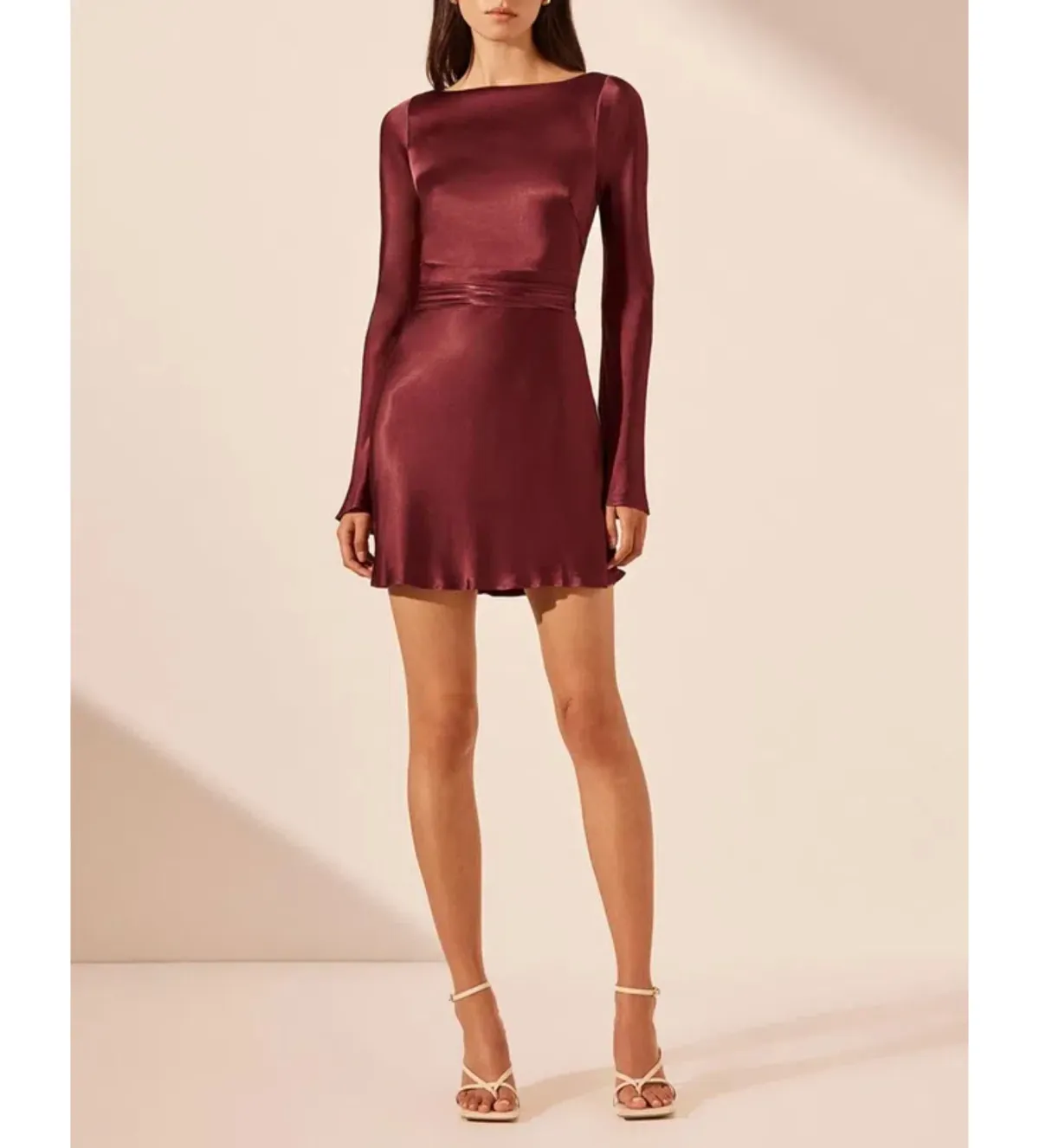 Shona Joy Elia Long Sleeve Open Back Tie Mini Dress Burgundy Size 10 - Image 1