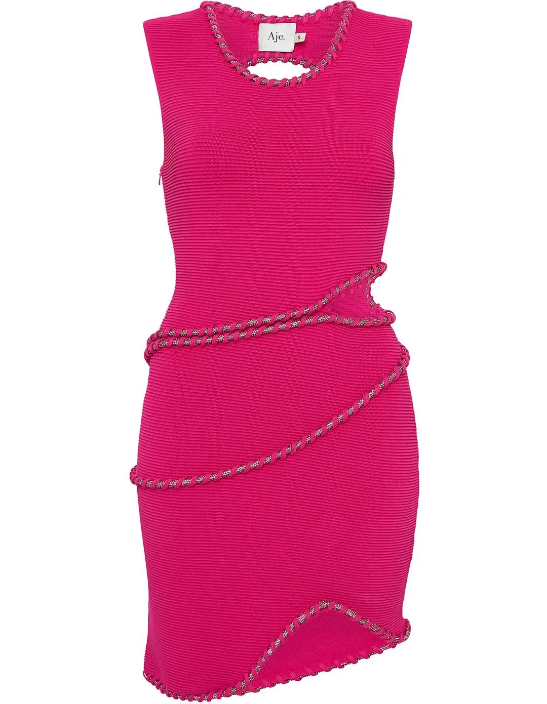 AJE Undulating Crystal Mini Dress in Fuchsia Pink Size 8/S  for rent on The Volte - main image