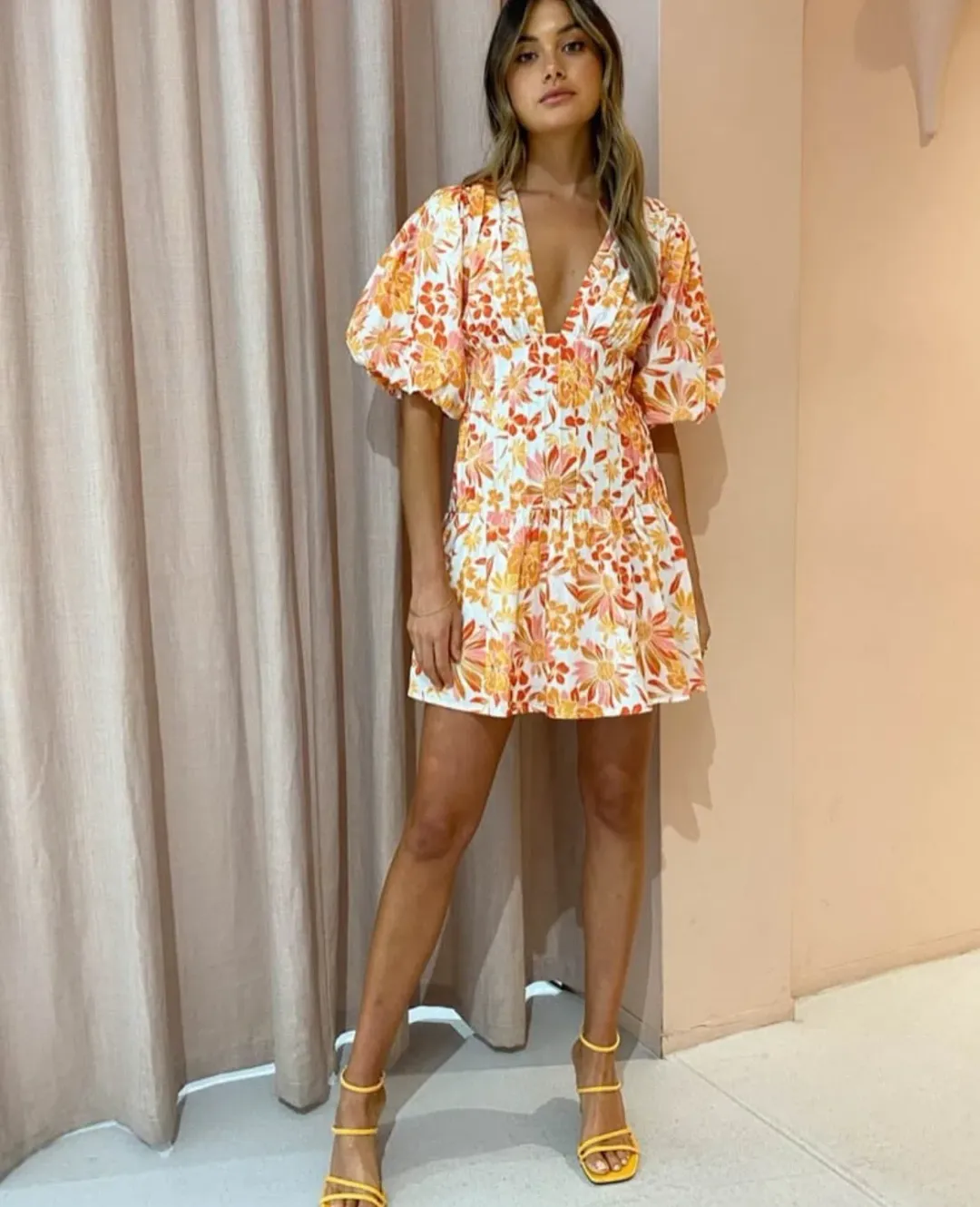 By Nicola Fiesta Stitch Waist Mini Dress Holiday Floret Size AU 14 for rent on The Volte - main image