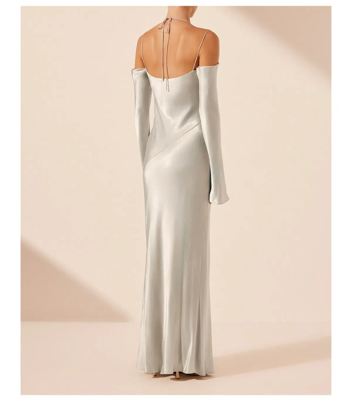 Shona Joy Sofia Off Shoulder Tie Maxi Dress Silver Size 8/S - Image 4