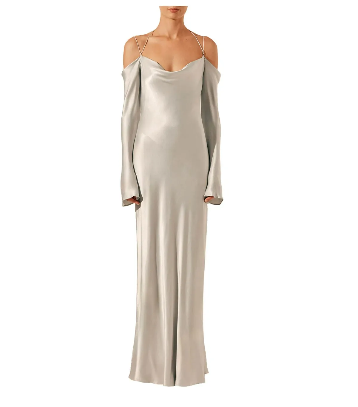 Shona Joy Sofia Off Shoulder Tie Maxi Dress Silver Size 8/S - Image 1