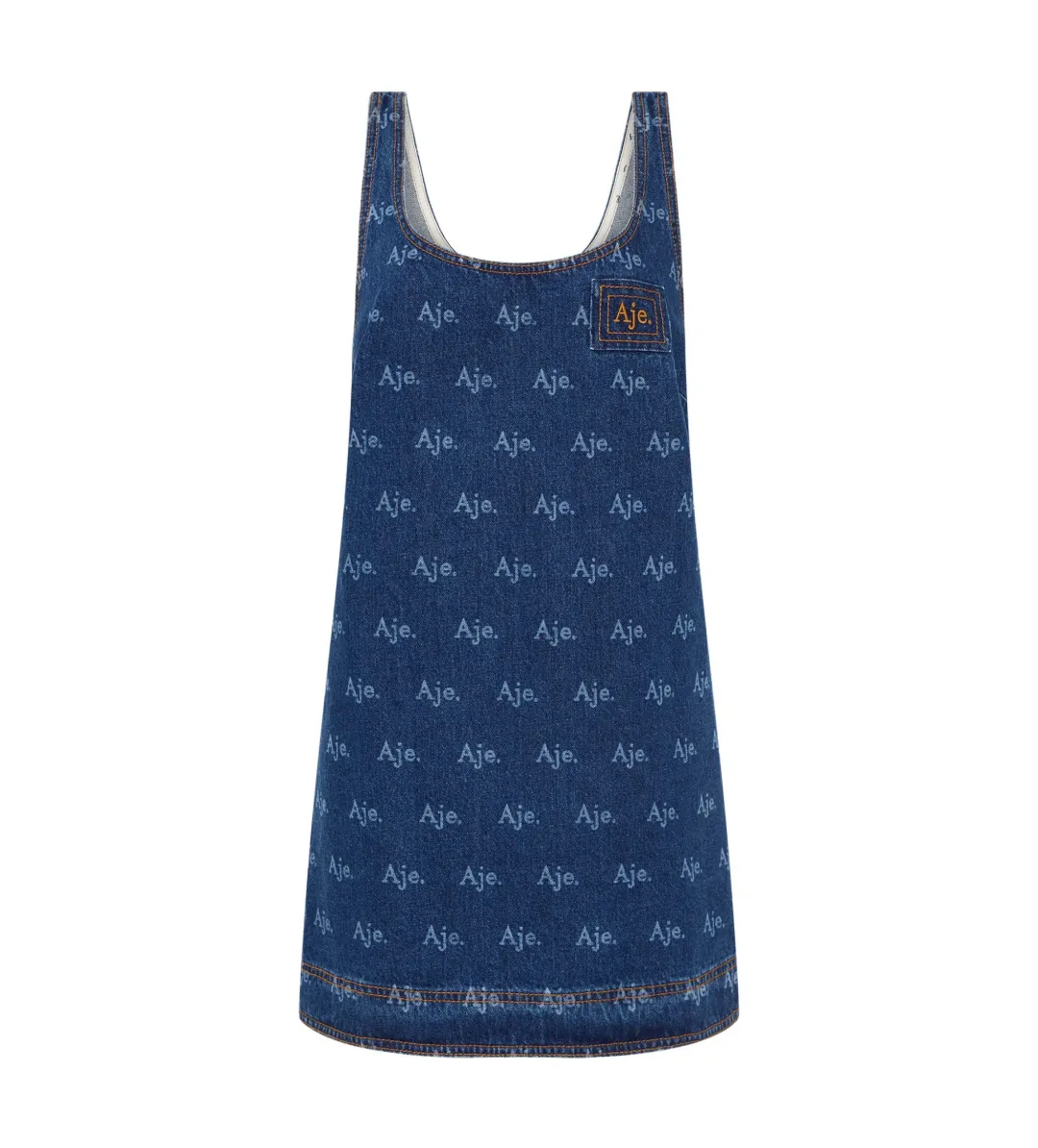 Aje Ratio Logo Denim Mini Dress Blue Print Size AU 6 for rent on The Volte - main image