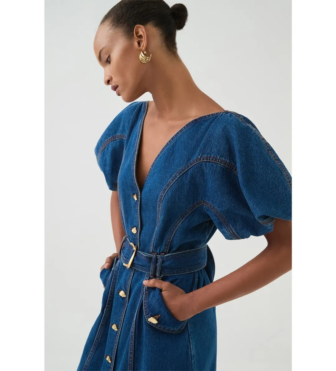 Aje Harper Denim Midi Dress Blue Size 8/S for rent on The Volte - main image