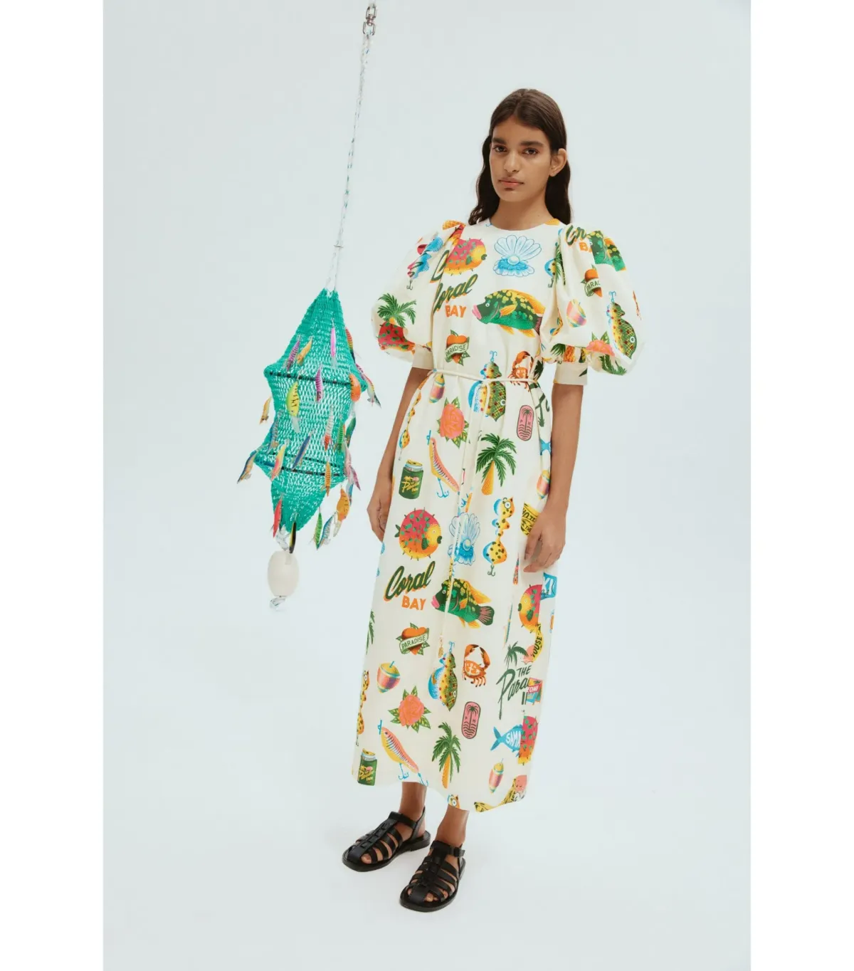 Alemais Samaki Puff Sleeve Midi Dress Print Size AU 6 - Image 1