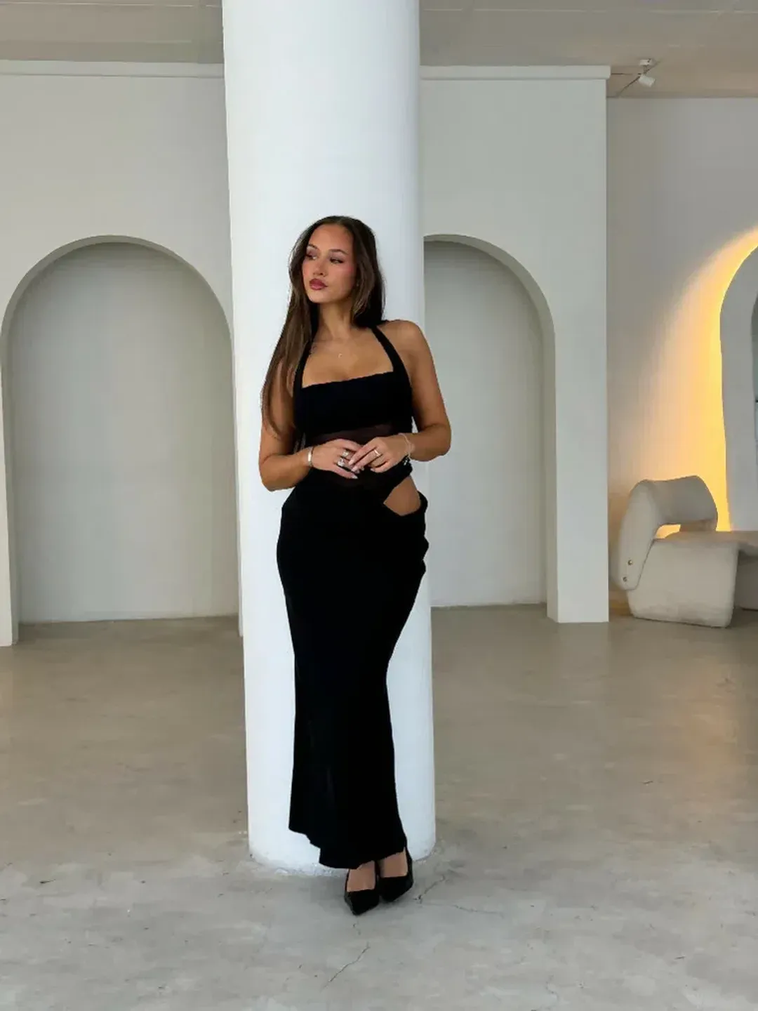 Benni Gina Halter Dress in Black Size 8 for rent on The Volte - main image