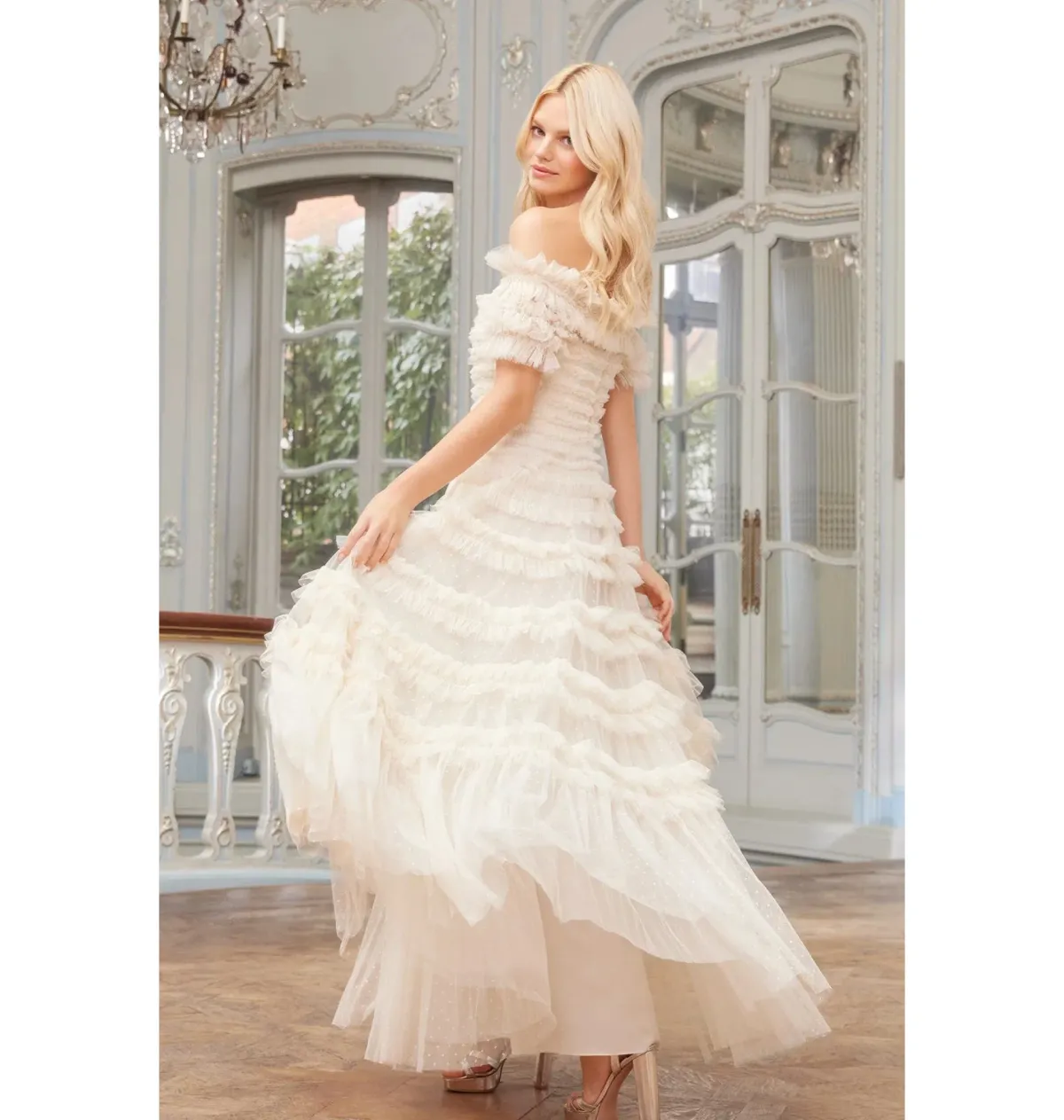 Needle and Thread Lisette Ruffle Off Shoulder Gown Champagne Size 6 - Image 5