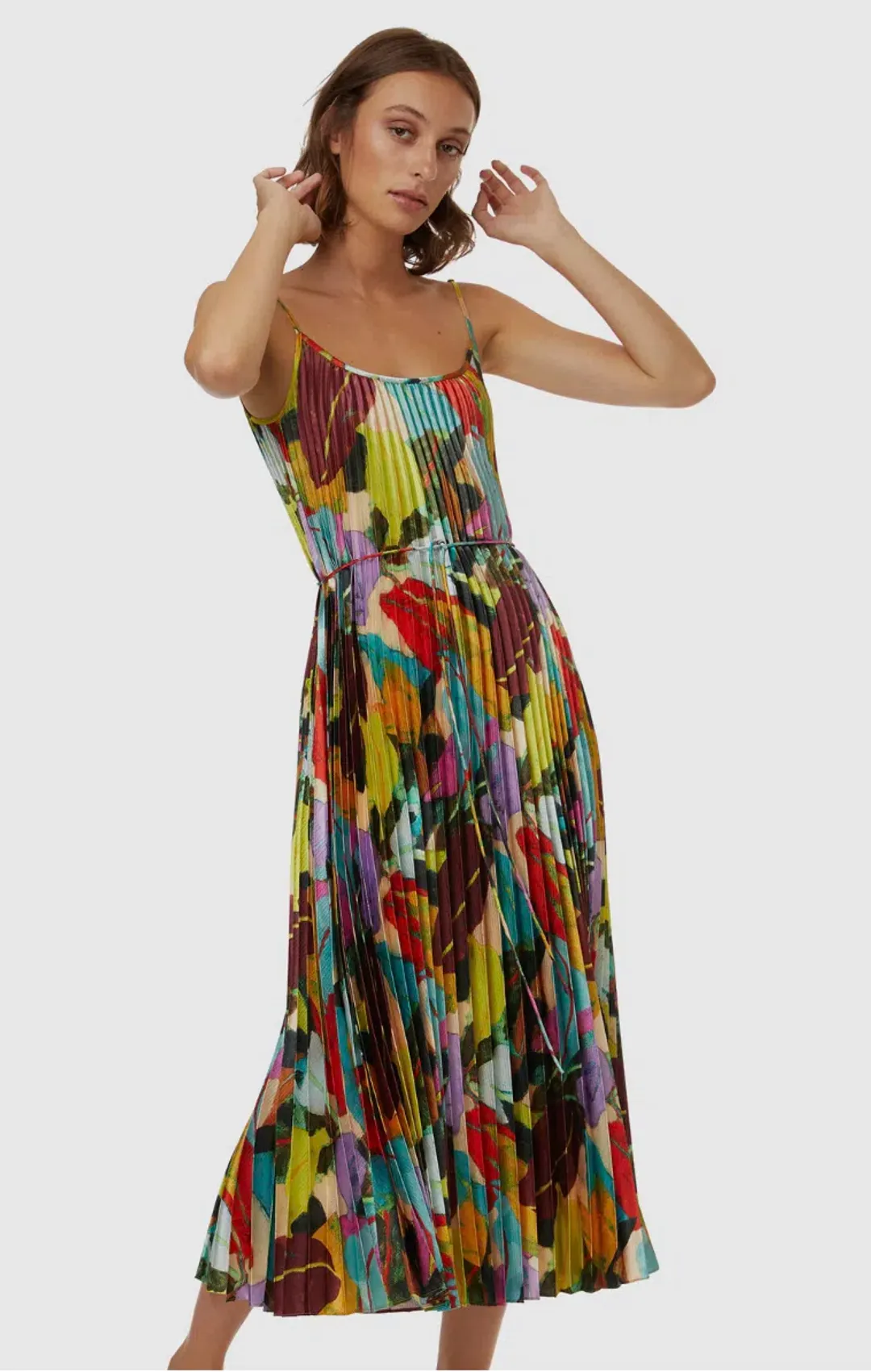 Gorman  Broad Leaf Pleated Midi Dress Multi Size 10 for rent on The Volte - main image