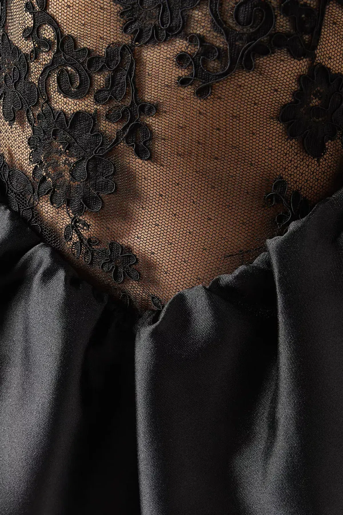 Self-Portrait Lace-trim Taffeta Maxi Dress in Black Size 8 - Image 4