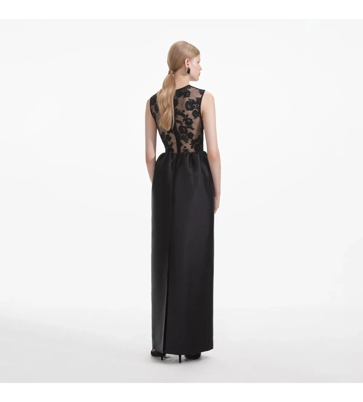 Self Portrait Lace Taffeta Maxi Dress in Black Size 12 - Image 3