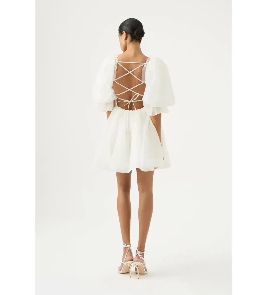 Aje Astrid Tie Back Mini Dress in Ivory Size 8 for rent on The Volte - main image