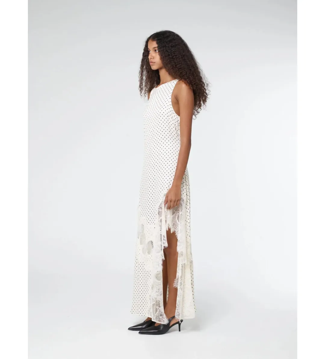 Third Form Visions Lace Frill Maxi Dress Cream Polka Dot Size AU 8 for rent on The Volte - main image