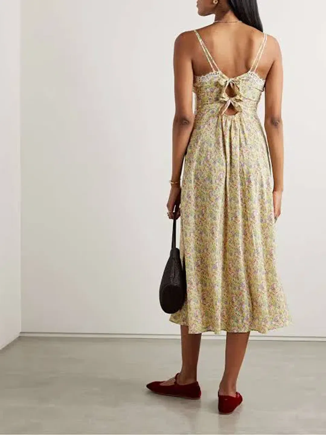 Doen Venus Corded Lace Trimmed Floral Silk Midi Dress Size AU 8 for rent on The Volte - main image