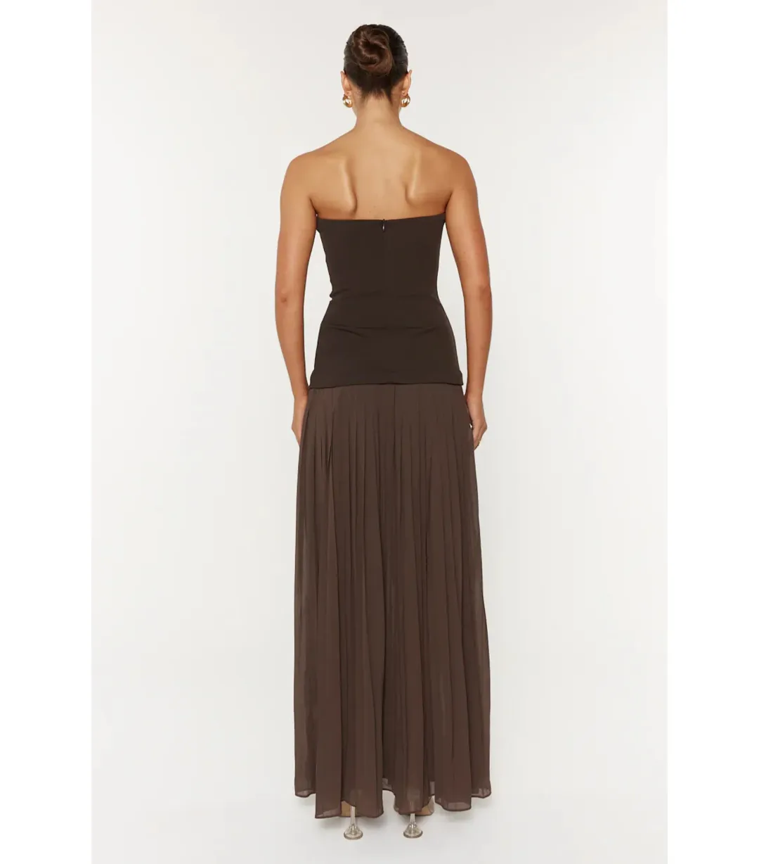 She is OLLÁ Nicolette Maxi Dress Espresso Size M / AU 10 for rent on The Volte - main image