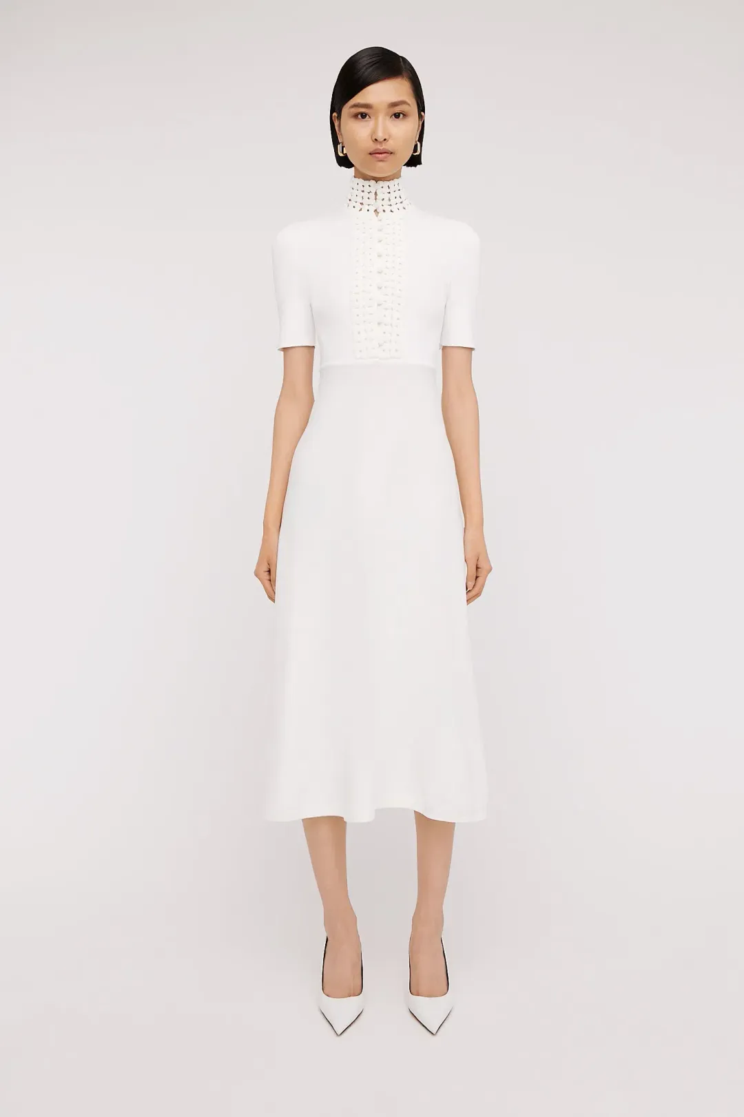 Scanlan Theodore Crepe Knit Daisy Soft Midi Dress in Ivory Cream Size L AU 12 for rent on The Volte - main image