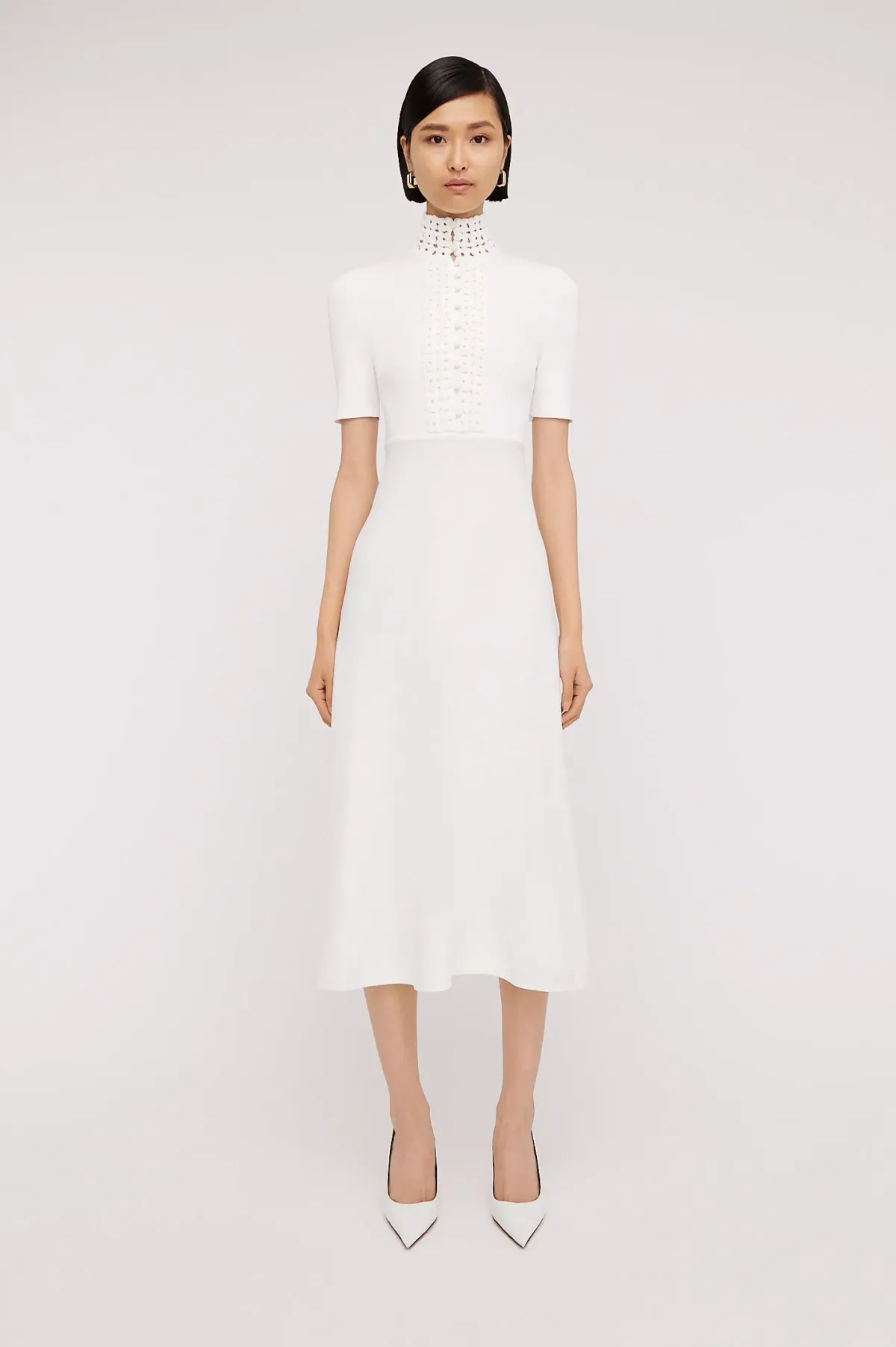 Scanlan Theodore Crepe Knit Daisy Soft Midi Dress in Ivory Cream Size L AU 12 - Image 1