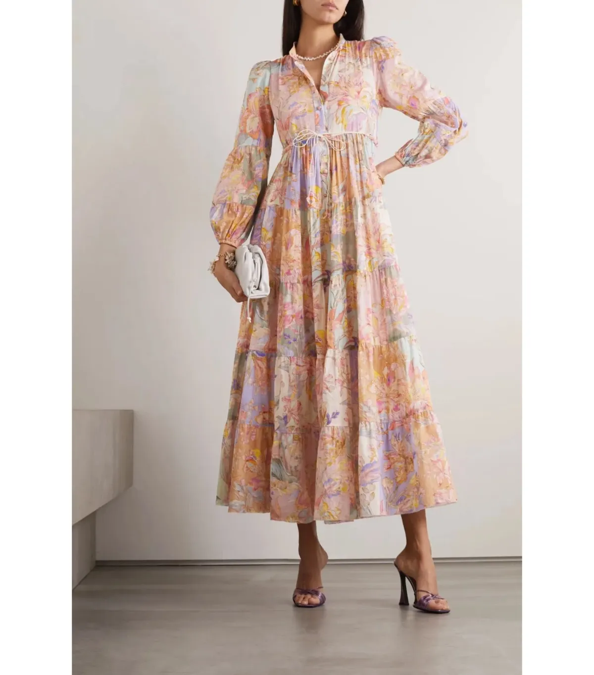 Zimmermann Cira Tiered Shirt Dress Patch Multi Floral Size 2 AU 12 - Image 3