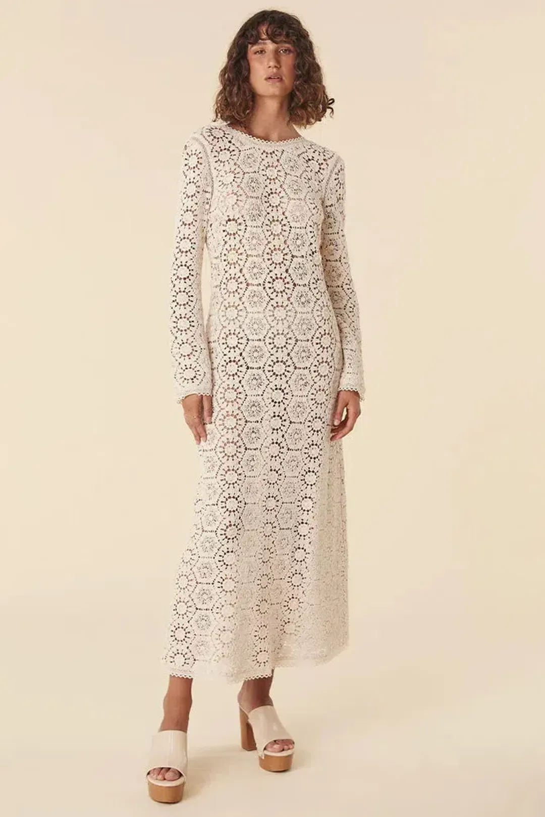 Spell Helena Crochet Lace Midi Dress Cream Size L AU 12 for rent on The Volte - main image