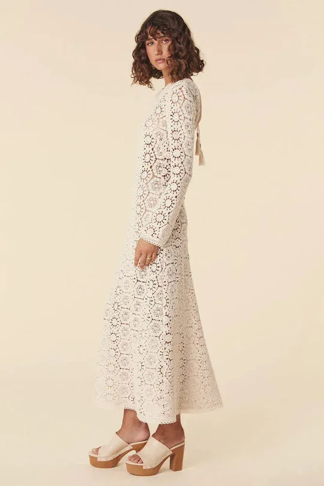 Spell Helena Crochet Lace Midi Dress Cream Size L AU 12 for rent on The Volte - main image