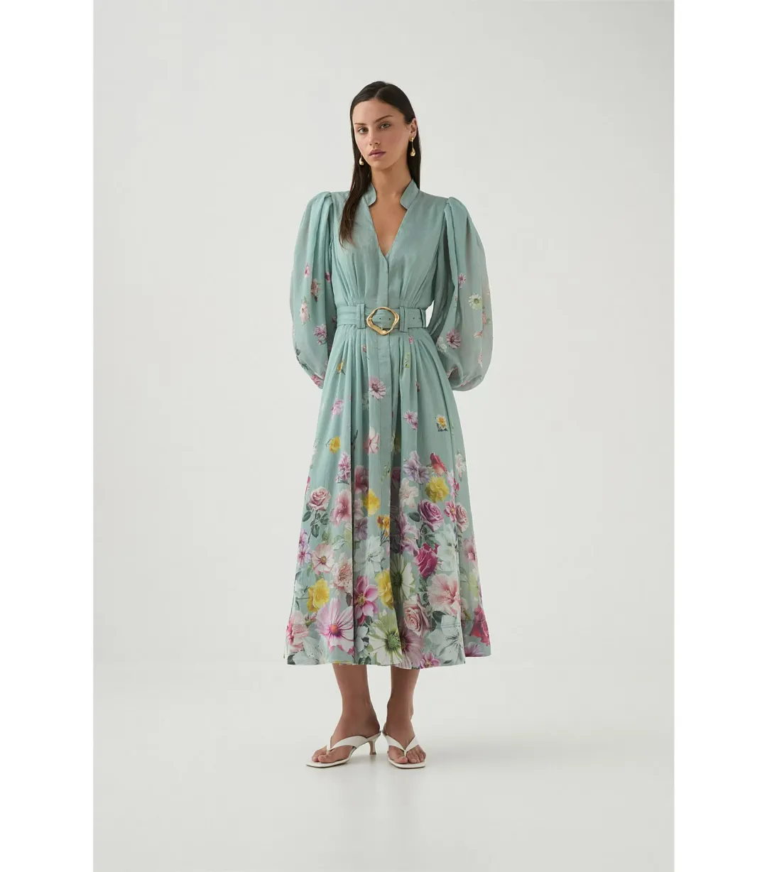 Aje Fleur Shirt Dress Mist Collage Floral Size 10/M for rent on The Volte - main image