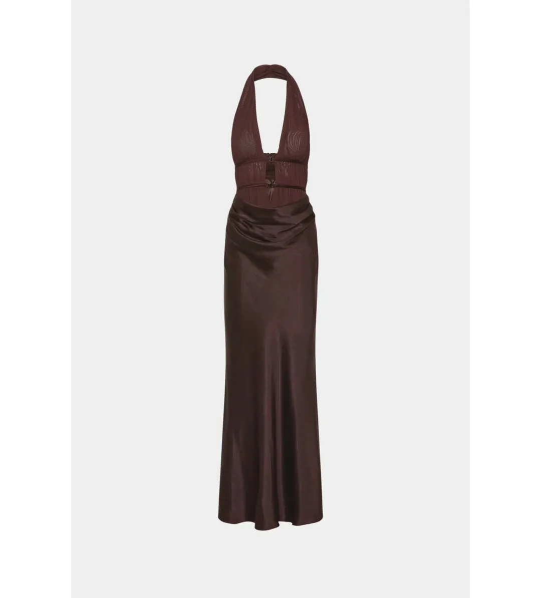 Misha The Celine Satin Maxi Dress Umber Brown Size 10 for rent on The Volte - main image