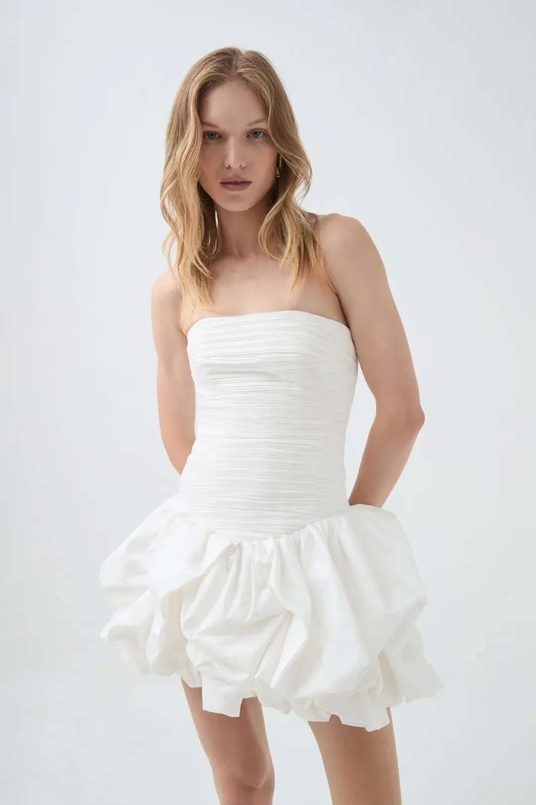 AJE Violette Bubble Hem Mini Dress White Size 6 for rent on The Volte - main image