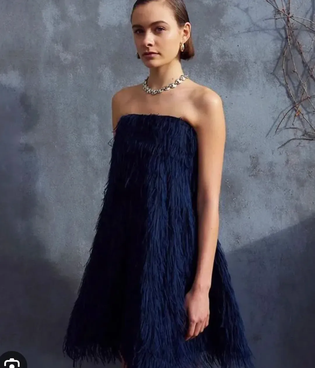 Scanlan Theodore Navy Taffeta Feather Mini Dress Size AU 6 for rent on The Volte - main image