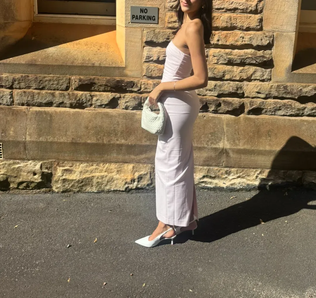 Shona Joy Lani Strapless Draped Maxi dress Fairyfloss Baby Pink Size 8  for rent on The Volte - main image